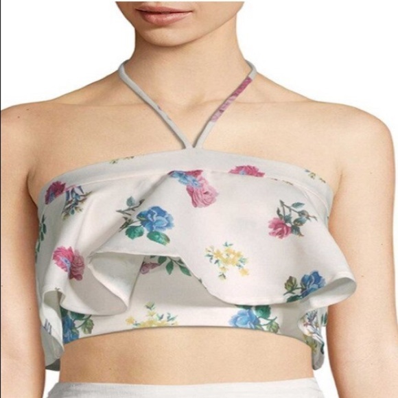 Endless Rose Womens Crop Top Floral Print Ruffled H. - Picture 1 of 8